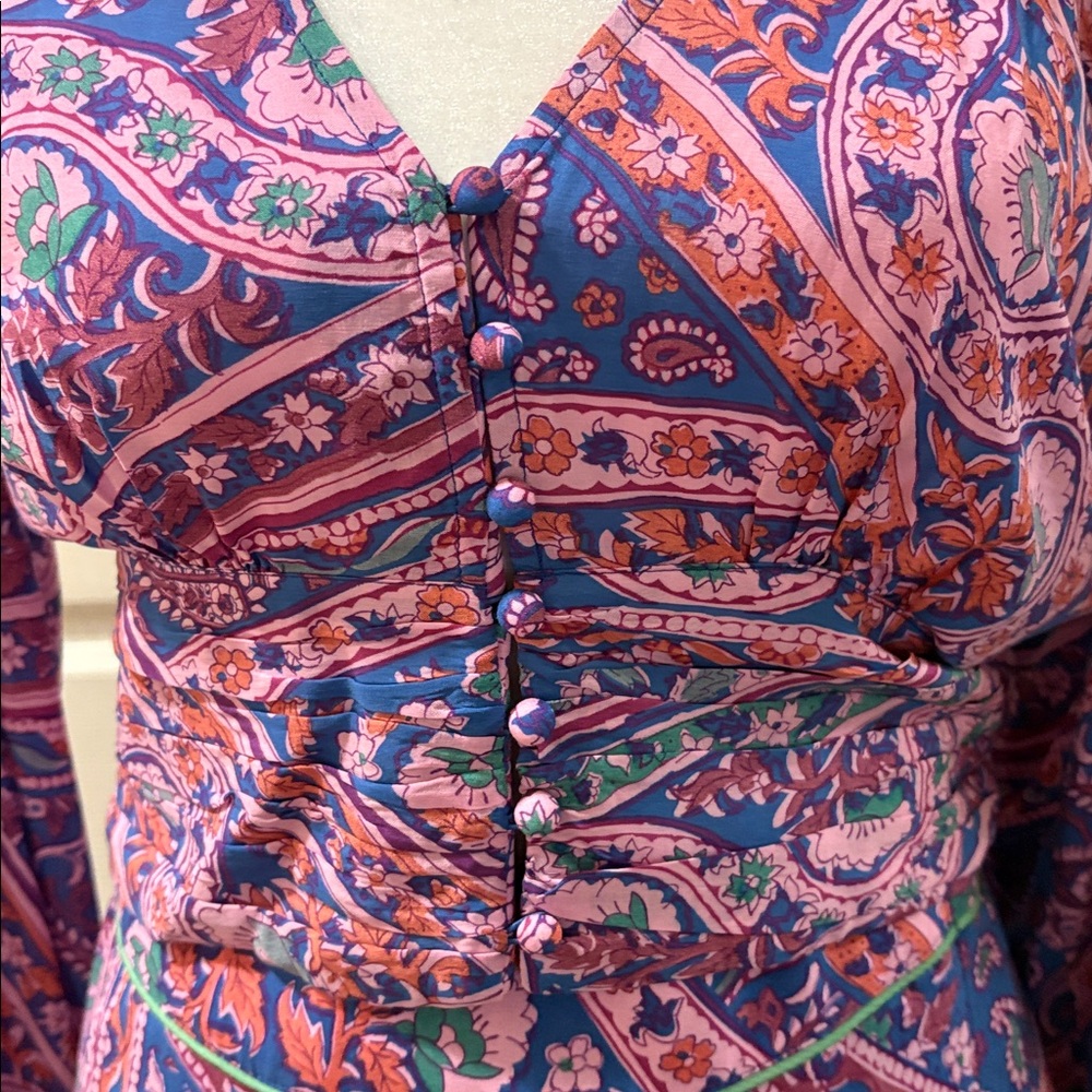 BA&SH Paisley red blue flowy Multicolor Floral blouse (has matching skirt)